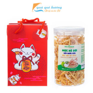 Hộp quà đơn Mèo Tài lộc kết hợp Mực xé hấp nước dừa đặc biệt đặc sản Đà Nẵng