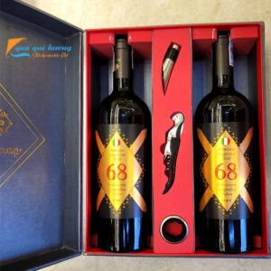 Set hộp quà tặng 2 chai rượu vang Ý 68 đầy đủ phụ kiện